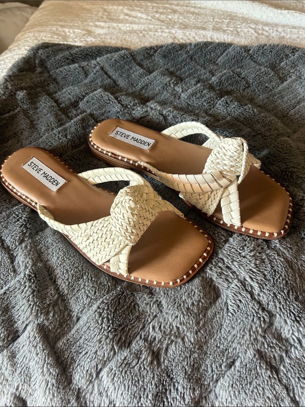 Steve Madden Ivory Braided Slide Sandals